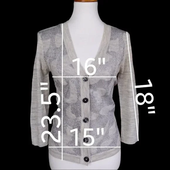 NWT BKE Boutique 93% Wool Cardigan Sweater Size L Gray Silver Metallic Thin Knit - Picture 2 of 9